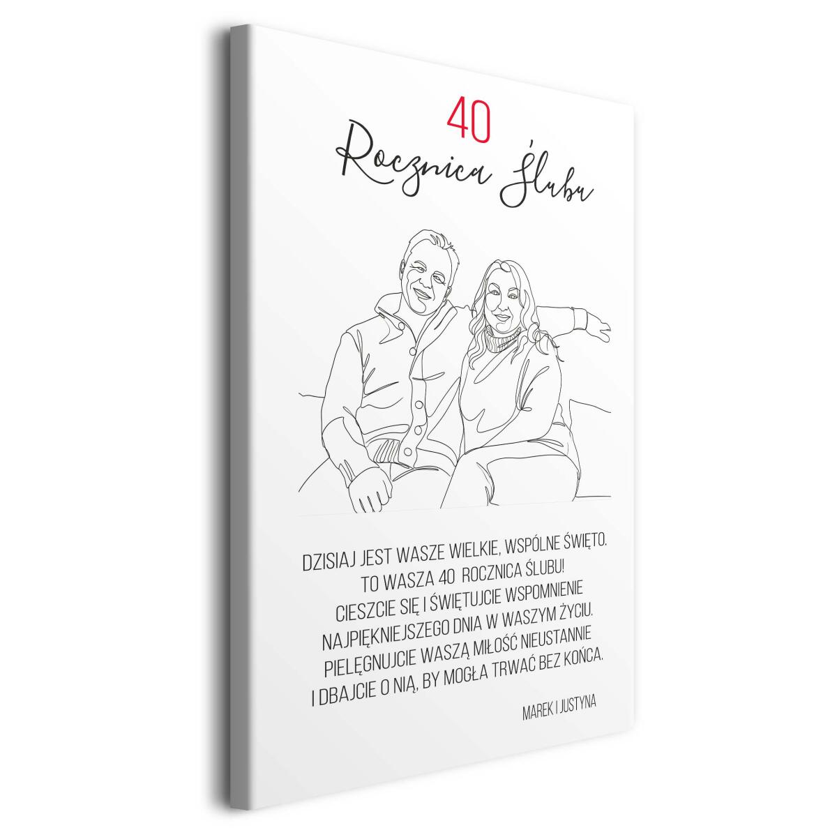 Prezent na 40 Rocznicę Ślubu, Jubileusz – Personalizowany Obraz Line Art | Rubinowe Gody 82462-40 - zdjęcie 2