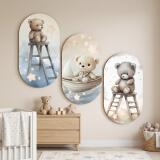 Akwarelowe Misie - Komplet 3 Owalnych Obrazów do pokoju dziecka, niemowlaka 42215 - miniaturka 3