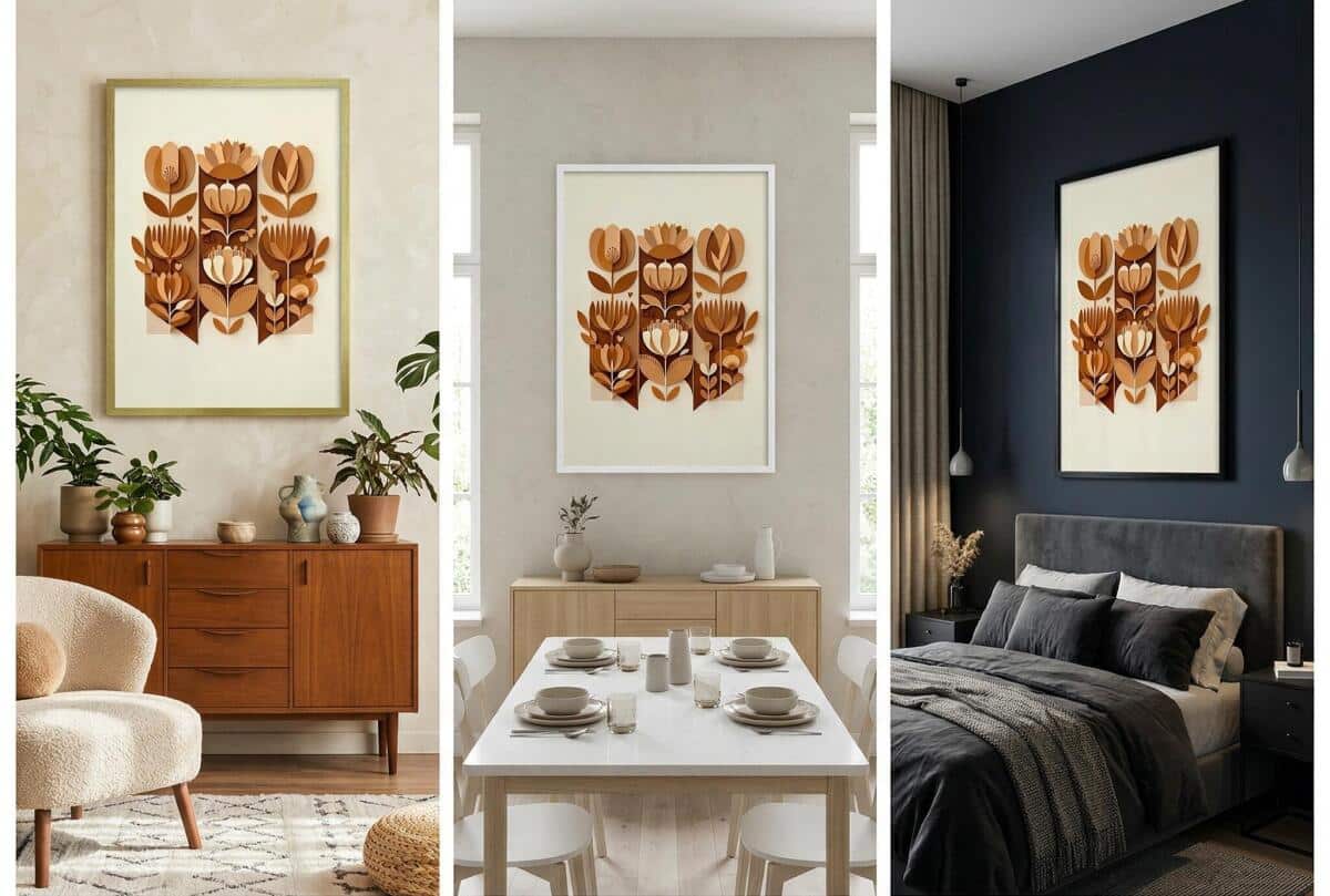 Plakat z efektem 3D- Geometryczne, brązowe kwiaty | Obraz etno design 51152 - zdjęcie 5