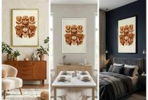 Plakat z efektem 3D- Geometryczne, brązowe kwiaty | Obraz etno design 51152 - miniaturka 5