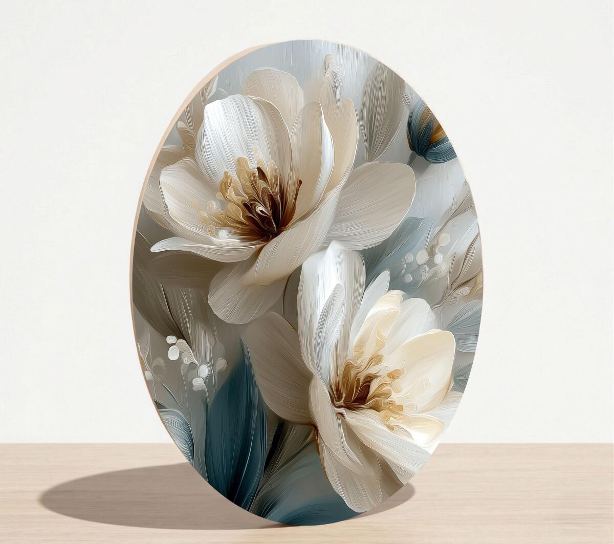 Stylowy Okrągły Obraz – Pastelowe Kwiaty Magnolii | Dekoracja do Salonu i Sypialni | Obraz HDF 82410 - zdjęcie 5