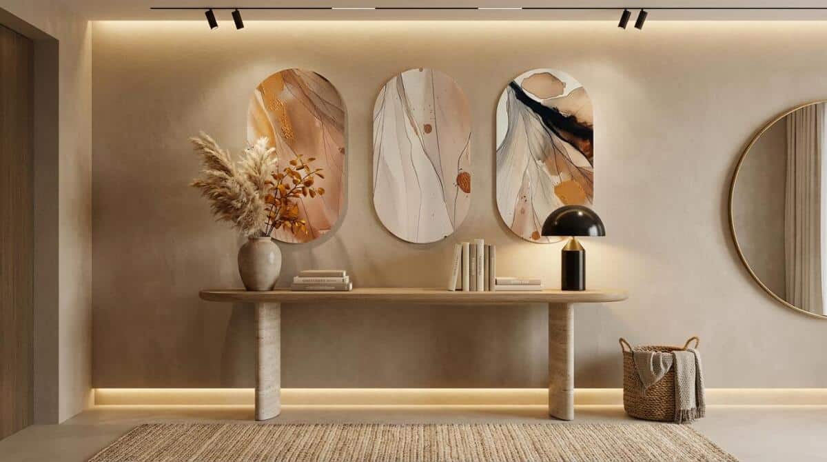 Eleganckie, Owalne Obrazy do Salonu | Beżowo- złota Abstrakcja Fluid Art 42241 - zdjęcie 4