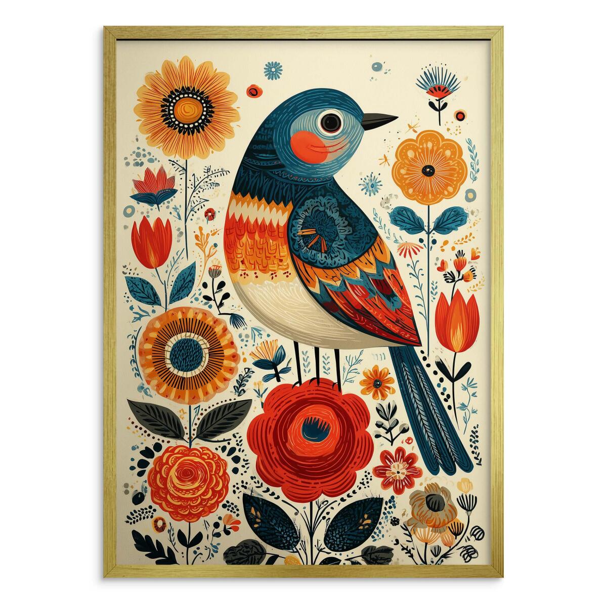 Plakat Ludowy- Kolorowy Ptak i Słoneczniki | Wiejski Styl, Cottage Core 82433 - zdjęcie 5