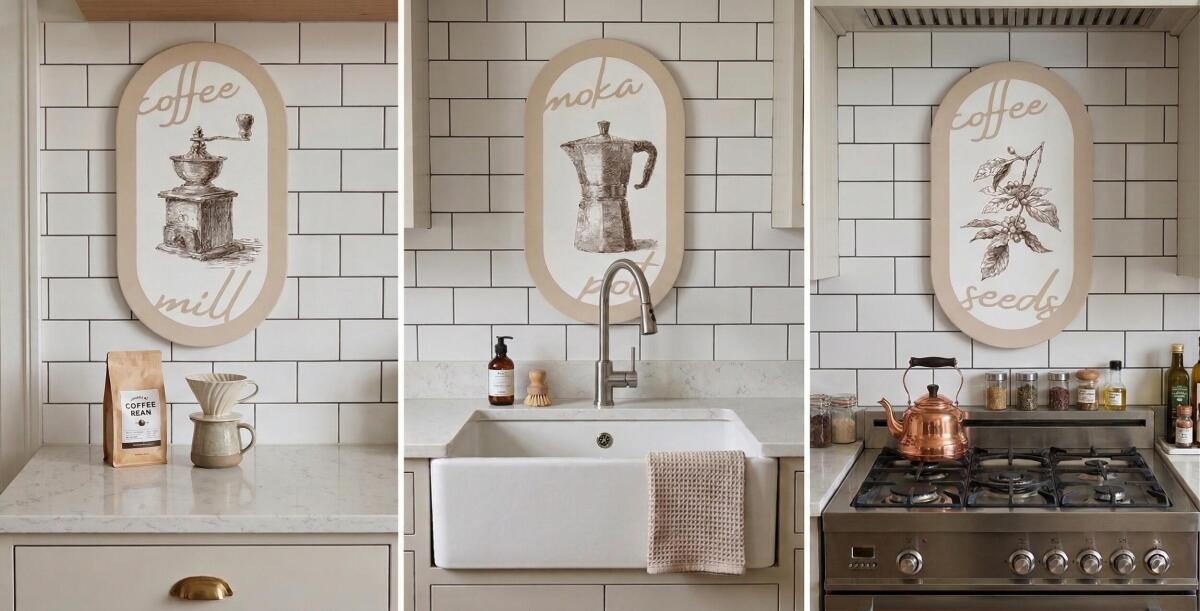 Zestaw 3 obrazów w kształcie elipsy- kawa w stylu retro | Owalne obrazy do kuchni 51101 - zdjęcie 2