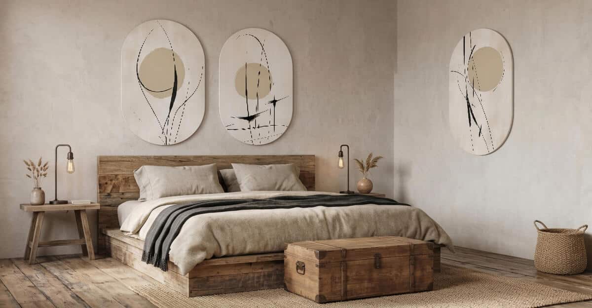 Abstrakcyjny Tryptyk- Beżowe Obrazy Elipsy w stylu Line Art 82409 - zdjęcie 4