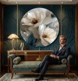 Stylowy Okrągły Obraz – Pastelowe Kwiaty Magnolii | Dekoracja do Salonu i Sypialni | Obraz HDF 82410 - miniaturka 3