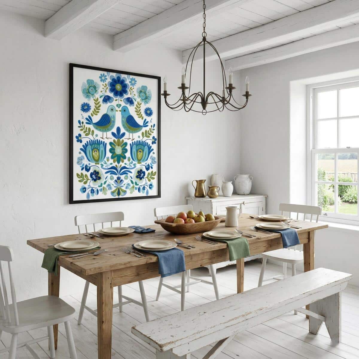 Obraz na ścianę Folklor, Plakat Ludowy- Sielski klimat, ptaki i kwiaty 82430 - zdjęcie 4