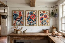 Kolorowe Plakaty folkowe z kogutem | Zestaw w stylu ludowym do jadalni, kuchni 82425 - miniaturka 4