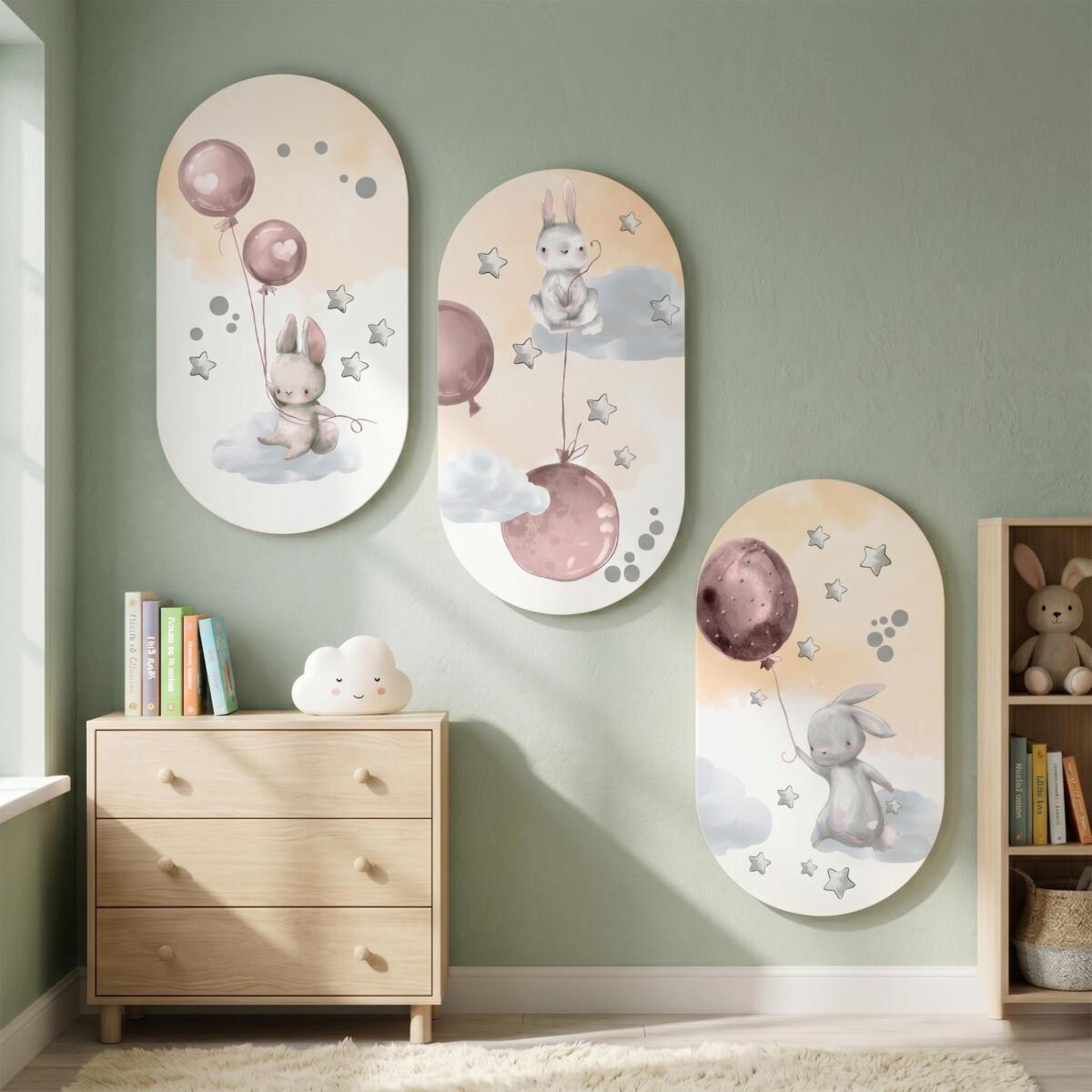 Urocze Obrazy Elipsy z Króliczkami | Różowa ozdoba na ścianę do pokoju dziewczynki 42217 - zdjęcie 4