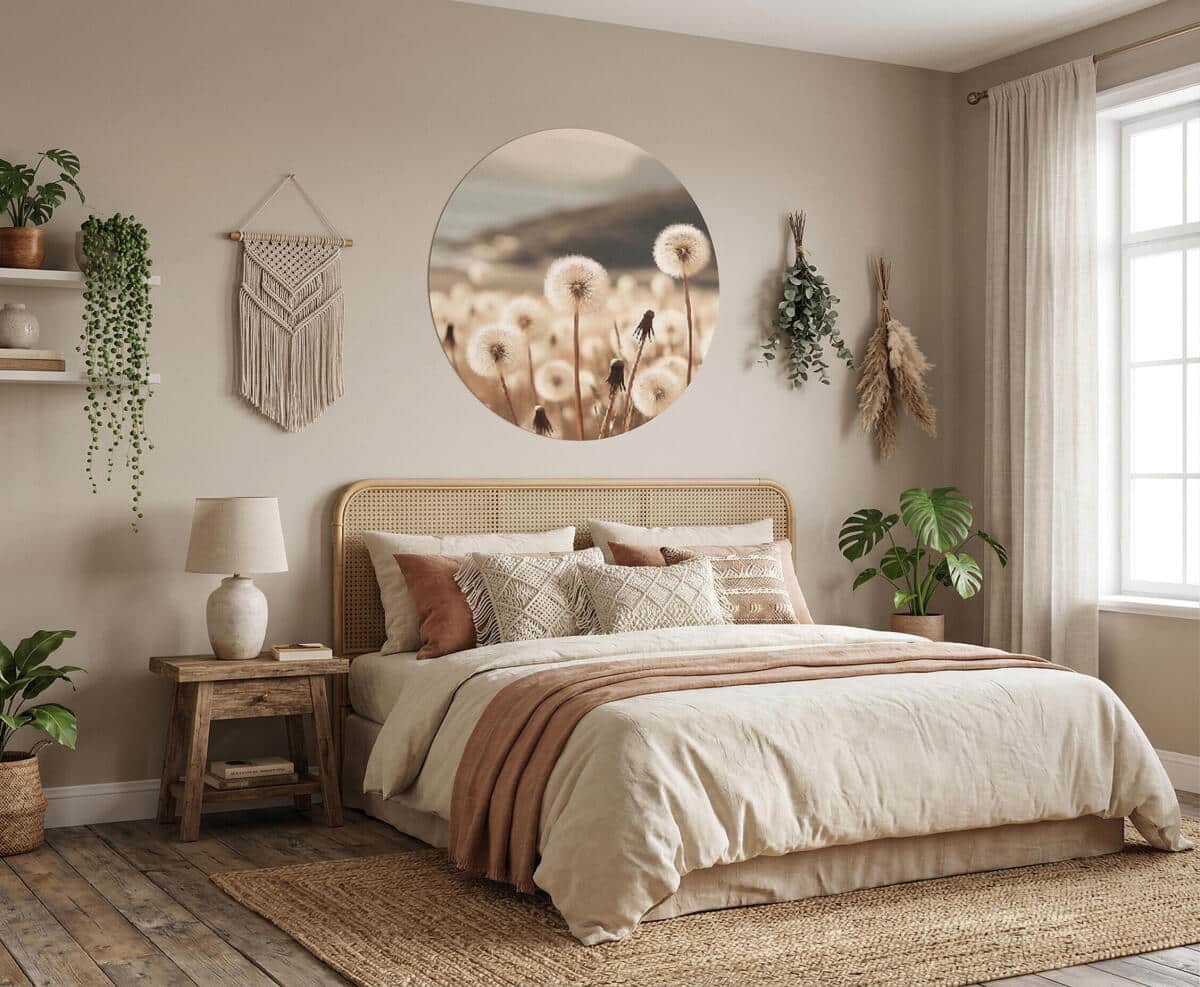 Okrągły Obraz Natura – Dmuchawce na Łące | Minimalistyczna Dekoracja do Salonu i Sypialni 82422 - zdjęcie 5