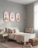 Uroczy Tryptyk Elipsa- Pastelowy Króliczek | Różowe Obrazy do pokoju dziewczynki  96002 - miniaturka 4