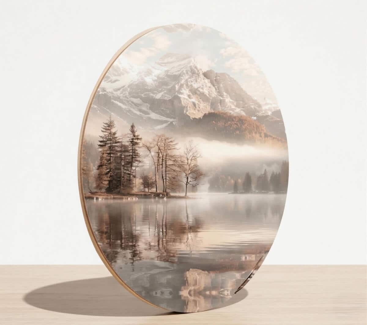 Nowoczesny Obraz Koło- Góry i jezioro w odcieniach beżu i brązu 82414 - zdjęcie 6