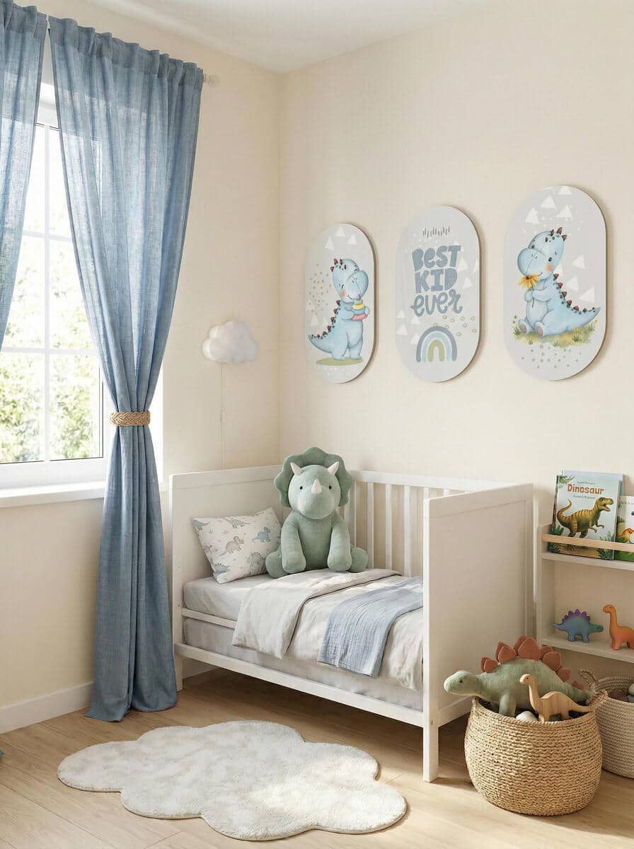 Pastelowe Obrazy Dziecięce- Niebieskie Dinozaury | Zestaw dekoracji do pokoju chłopca 96004 - zdjęcie 6