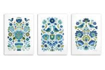 Dekoracyjne Plakaty Ludowe- ptaki i kwiaty | Niebieska ilustracja folk art 82424 - miniaturka 8