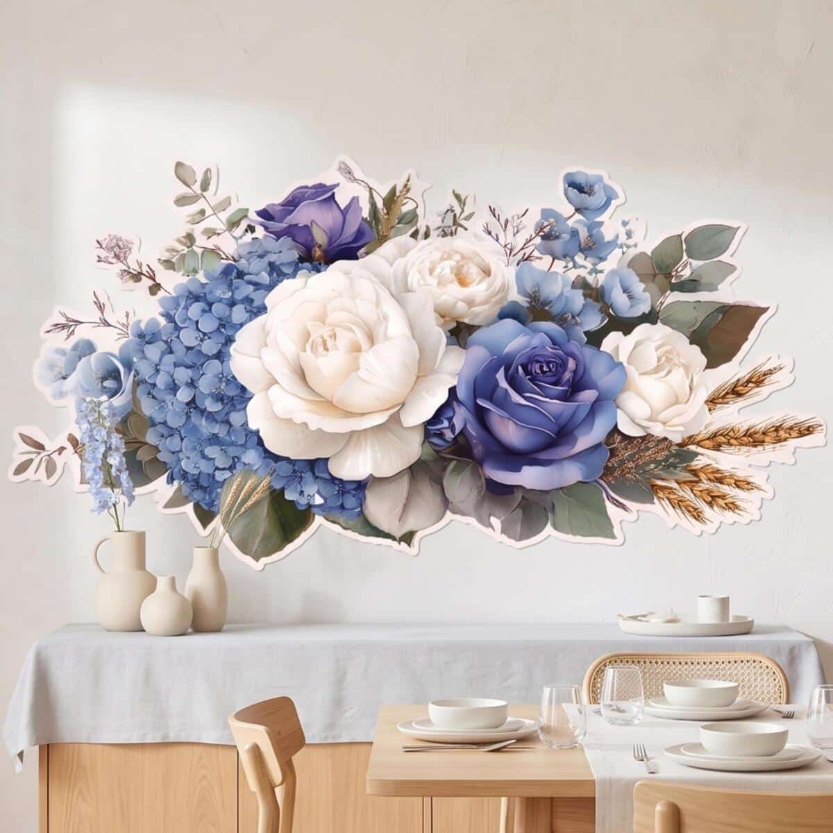 Naklejka na ścianę- Bukiet Kwiatów- Hortensje i Róże w stylu boho T82467