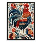 Kolorowy Plakat Folklor - Kogut i kwiaty | Sielska dekoracja, Obraz w stylu wiejskim / cottage 82427 - miniaturka 1
