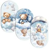 Tryptyk dla dzieci- Misie na chmurkach | Błękitna dekoracja ścienna do żłobka, przedszkola 42219 - miniaturka 1