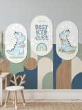 Pastelowe Obrazy Dziecięce- Niebieskie Dinozaury | Zestaw dekoracji do pokoju chłopca 96004 - miniaturka 5