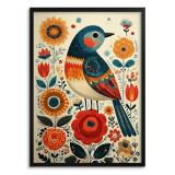 Plakat Ludowy- Kolorowy Ptak i Słoneczniki | Wiejski Styl, Cottage Core 82433 - miniaturka 1