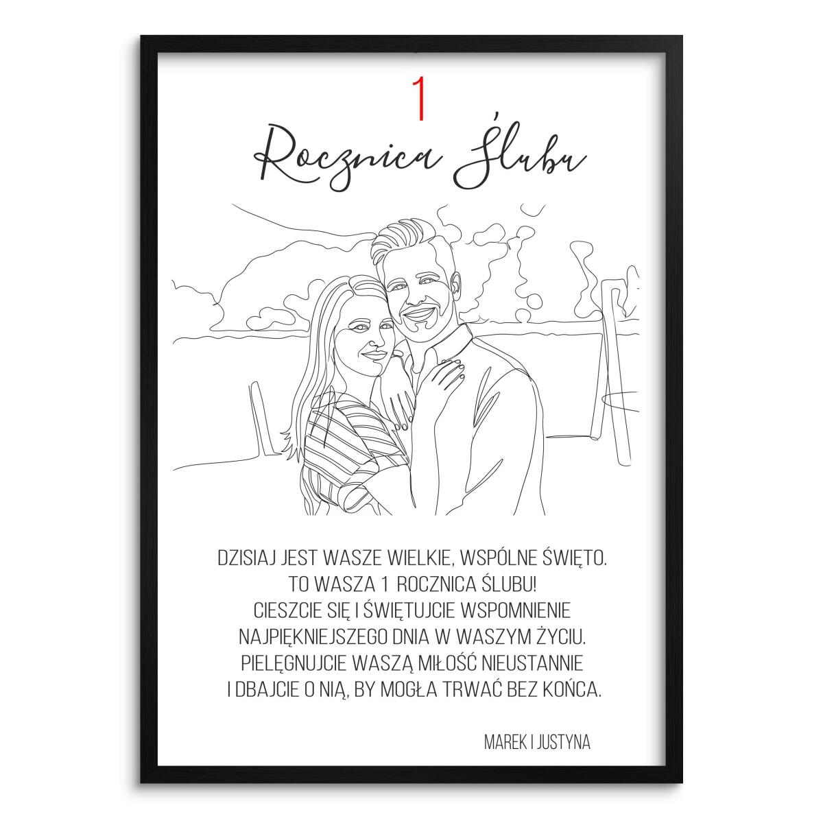 Prezent na 1 Rocznicę Ślubu | Plakat ze zdjęcia w stylu Line Art  82463-1 - zdjęcie 2