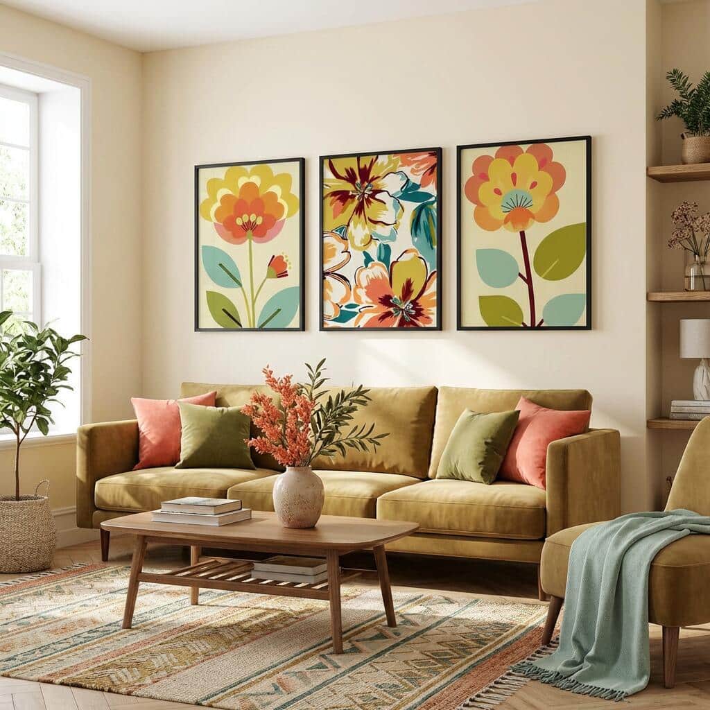 Kolorowe Plakaty Roślinne | Modna dekoracja do salonu w stylu Retro, Vintage 42249 - zdjęcie 6