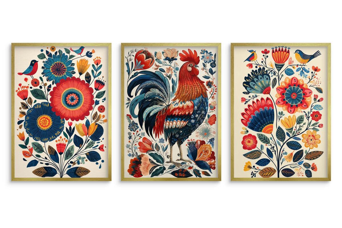 Kolorowe Plakaty folkowe z kogutem | Zestaw w stylu ludowym do jadalni, kuchni 82425 - zdjęcie 7