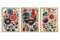 Kolorowe Plakaty folkowe z kogutem | Zestaw w stylu ludowym do jadalni, kuchni 82425 - miniaturka 7