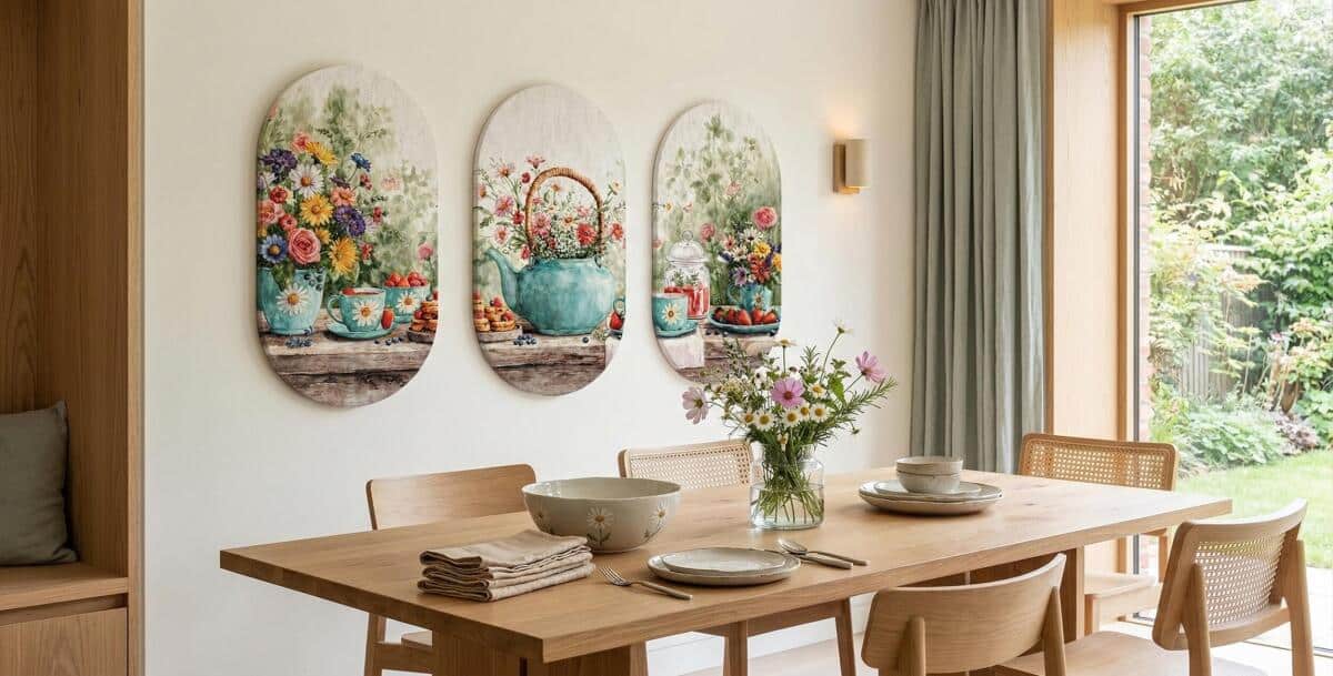 Romantyczny Tryptyk do kuchni | Obrazy Owalne- Kwiaty i Owoce Akwarela 51103 - zdjęcie 3