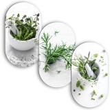 Nowoczesny Tryptyk do Kuchni - Świeże Zioła w Moździerzu | Obrazy Owalne 82402 - miniaturka 1