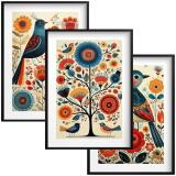 Kolorowe Plakaty Folk- Ptaki i Kwiaty | Tryptyk w stylu rustykalnym 82423 - miniaturka 1