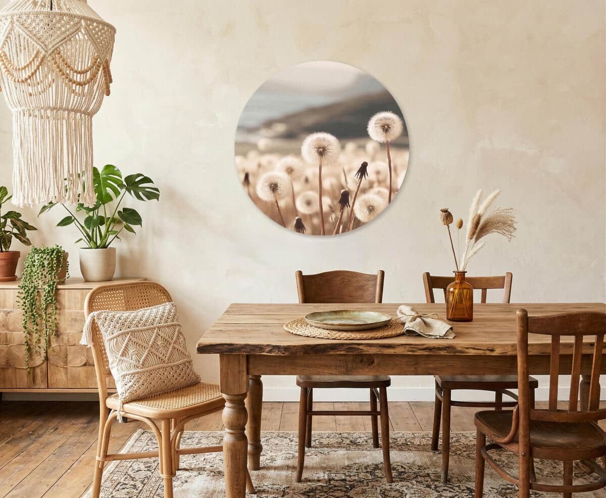 Okrągły Obraz Natura – Dmuchawce na Łące | Minimalistyczna Dekoracja do Salonu i Sypialni 82422 - zdjęcie 7