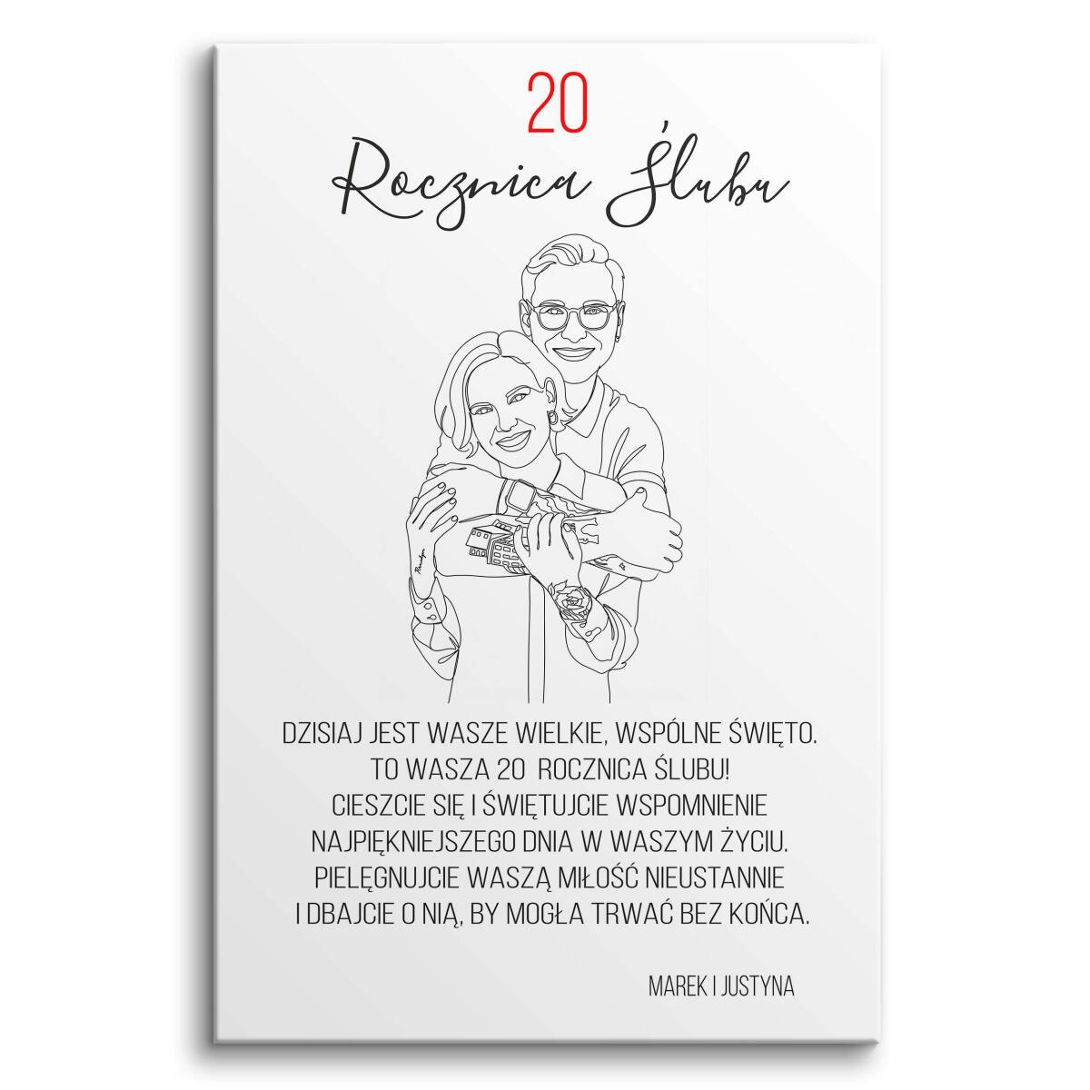 Portret Pary ze zdjęcia- Prezent na 20 Rocznicę Ślubu, Porcelanowe gody | Rysunek, grafika line art 82462-20 - zdjęcie 3