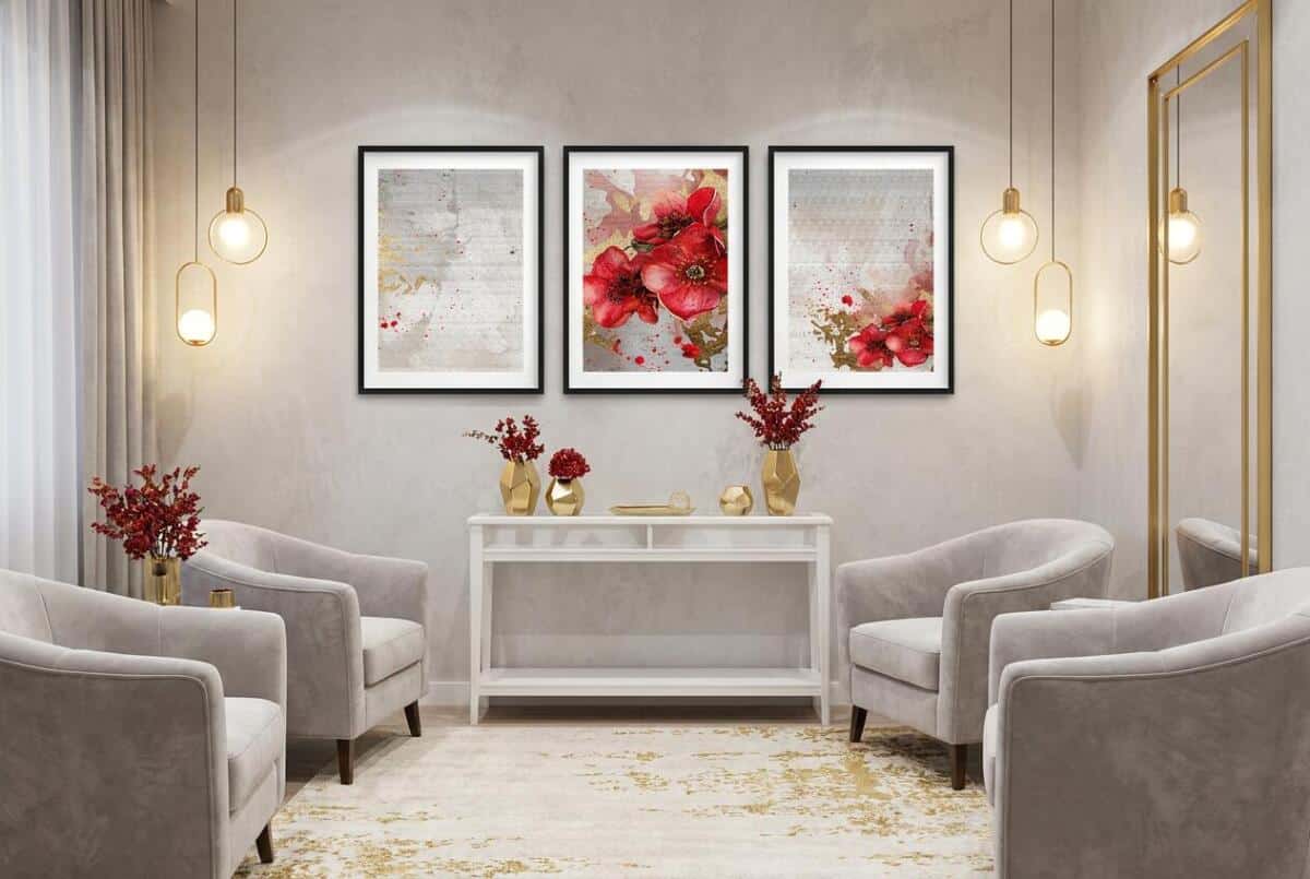Elegancki Zestaw 3 Plakatów- Czerwone Kwiaty, Maki | Tryptyk Glamour ze złotymi akcentami 42248 - zdjęcie 6