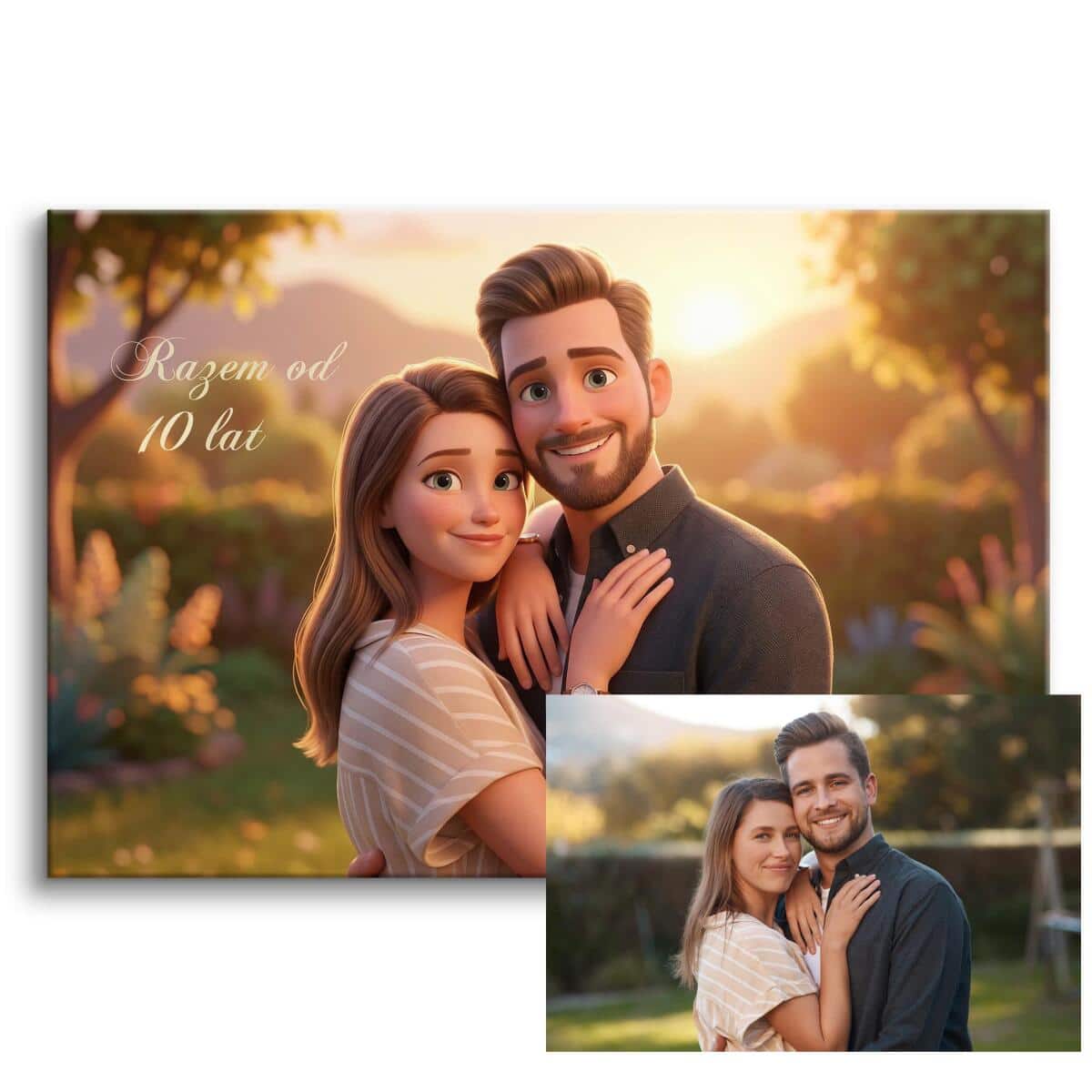 Obraz z własnego zdjęcia- Prezent dla Pary na 10 Rocznicę Ślubu  | Portret w stylu bajki, kreskówki 82459-10