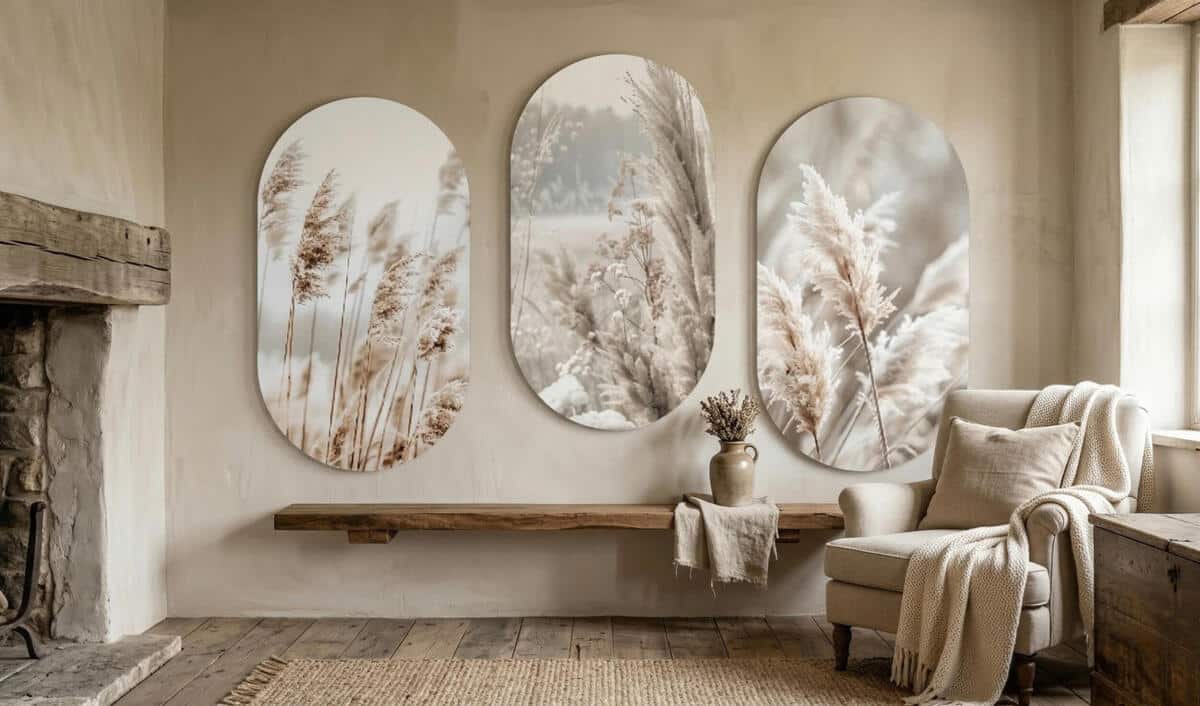 Obrazy w kształcie elipsy- Trawy Pampasowe | Kremowe obrazy do sypialni i salonu 82401 - zdjęcie 2