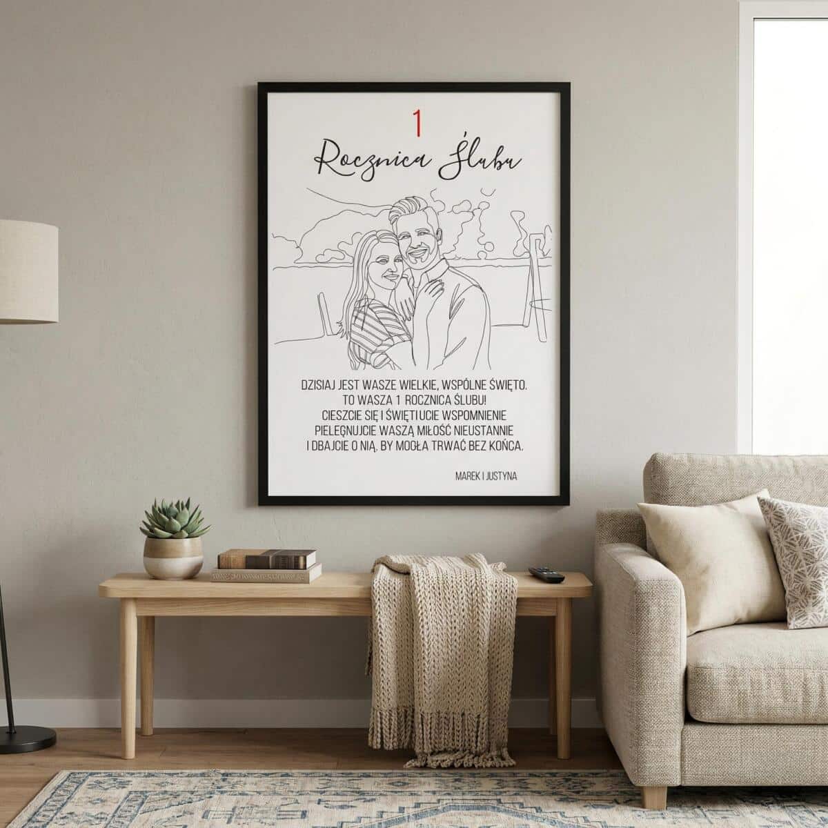 Portret Pary Line Art z Dedykacją- Pomysł na Prezent na Cynową Rocznicę 82463-10 - zdjęcie 3