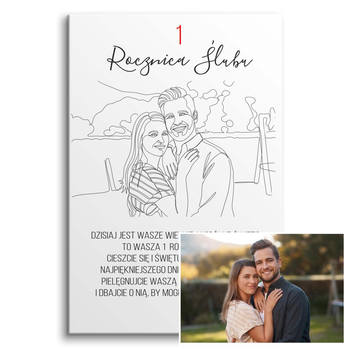 Prezent na Pierwszą Rocznicę Ślubu- Obraz ze zdjęcia, Portret w stylu Line Art 82462-1