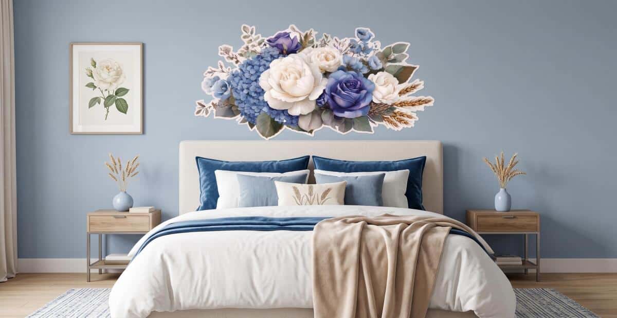 Naklejka na ścianę- Bukiet Kwiatów- Hortensje i Róże w stylu boho T82467 - zdjęcie 2