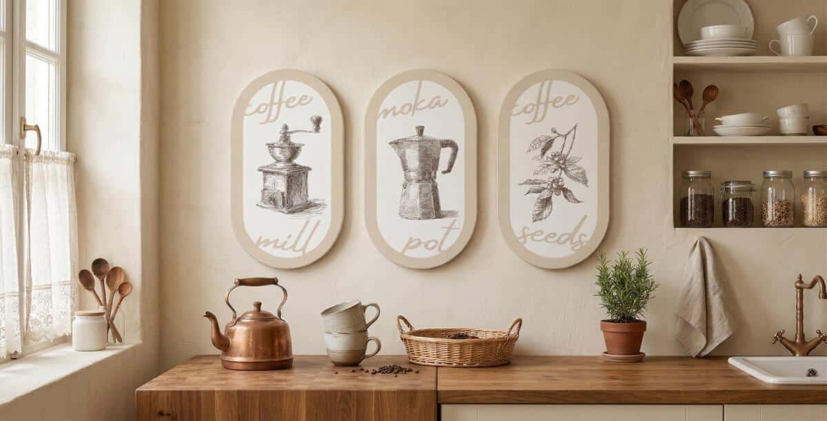 Zestaw 3 obrazów w kształcie elipsy- kawa w stylu retro | Owalne obrazy do kuchni 51101 - zdjęcie 5