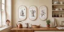 Zestaw 3 obrazów w kształcie elipsy- kawa w stylu retro | Owalne obrazy do kuchni 51101 - miniaturka 5