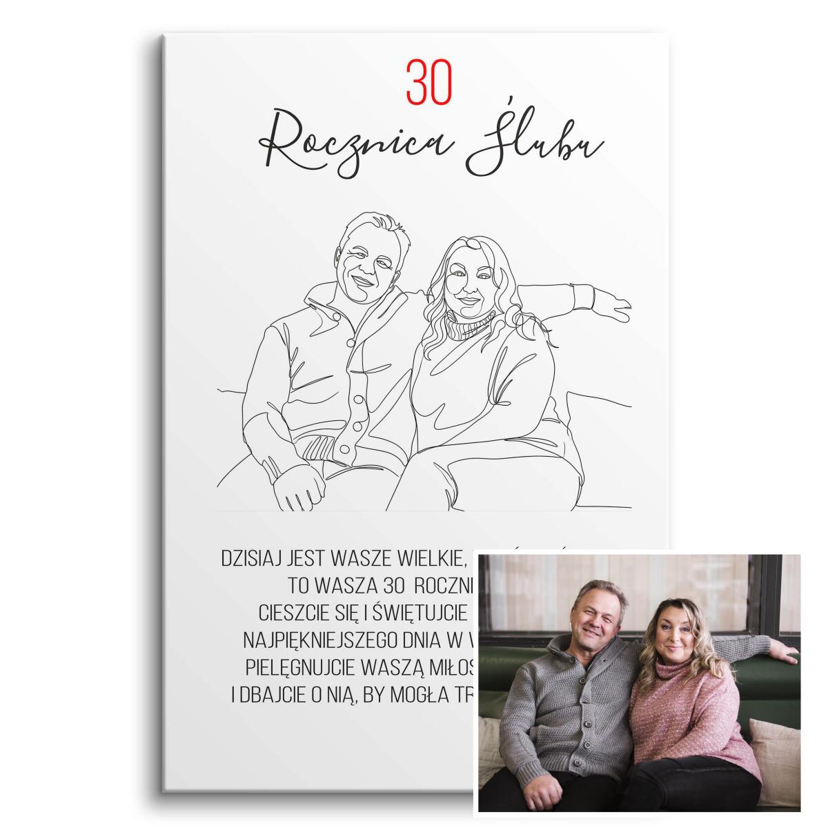 Personalizowany Prezent na 30 Rocznicę Ślubu – Obraz Line Art z Własnego Zdjęcia 82462-30