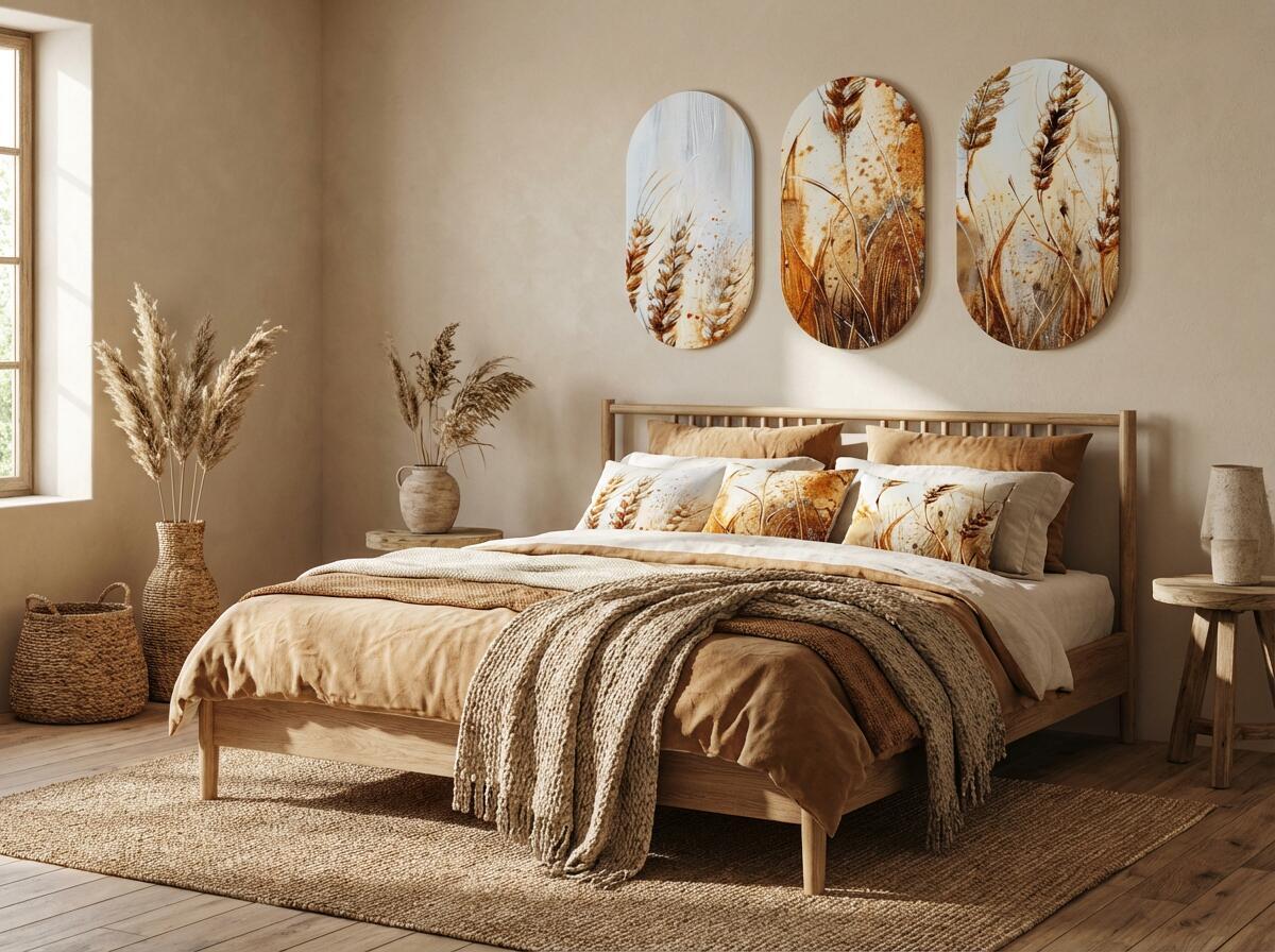 Tryptyk do salonu- Złote Kłosy Zboża | Obrazy w stylu rustykalnym, boho 42242 - zdjęcie 4