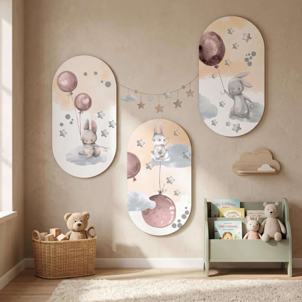 Urocze Obrazy Elipsy z Króliczkami | Różowa ozdoba na ścianę do pokoju dziewczynki 42217 - zdjęcie 5