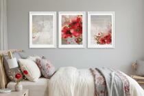Elegancki Zestaw 3 Plakatów- Czerwone Kwiaty, Maki | Tryptyk Glamour ze złotymi akcentami 42248 - miniaturka 5