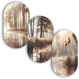 Obrazy Owalne, Tryptyk- Jezioro we mgle | Jesienny las i złote trzciny | Dekoracja ścienna do salonu 82403 - miniaturka 1