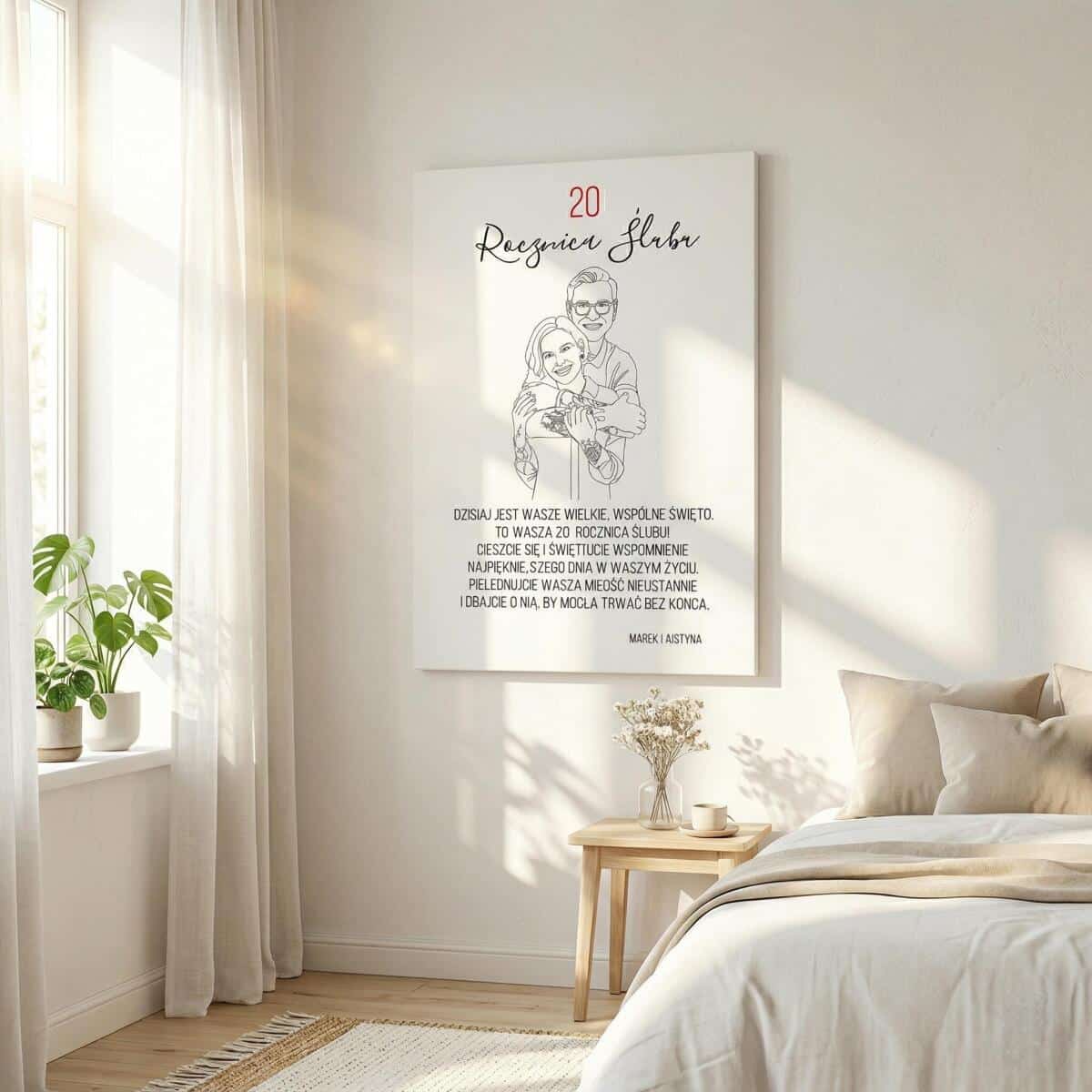 Portret Pary ze zdjęcia- Prezent na 20 Rocznicę Ślubu, Porcelanowe gody | Rysunek, grafika line art 82462-20 - zdjęcie 4