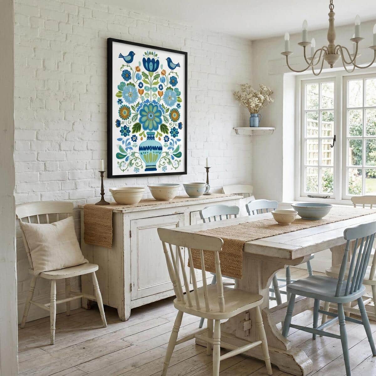 Niebieski Plakat w stylu ludowym | Obraz na ścianę do wnętrz w stylu rustykalnym 82431 - zdjęcie 4