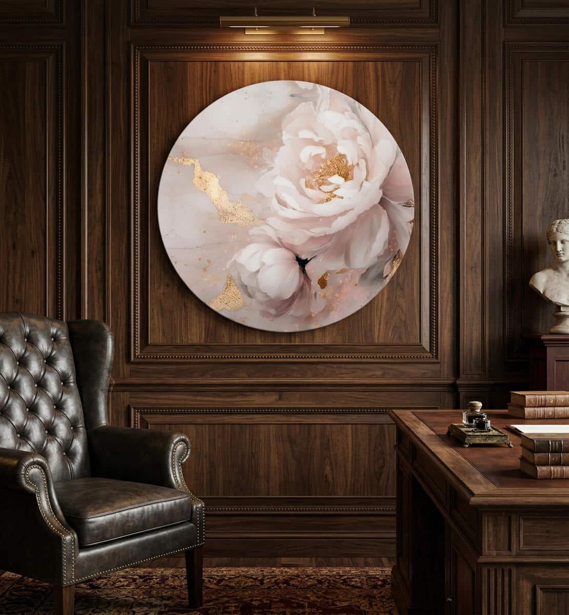 Elegancki Obraz Okrągły – Różowe Kwiaty Piwonii i Złote Akcenty | Styl Glamour 82413 - zdjęcie 5