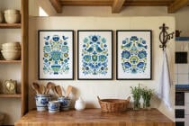 Dekoracyjne Plakaty Ludowe- ptaki i kwiaty | Niebieska ilustracja folk art 82424 - miniaturka 2