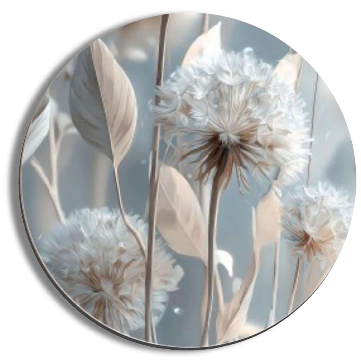 Okrągły Obraz w beżu i błękicie  – Subtelne dmuchawce | Elegancka dekoracja do wnętrz boho 82411 - zdjęcie 1